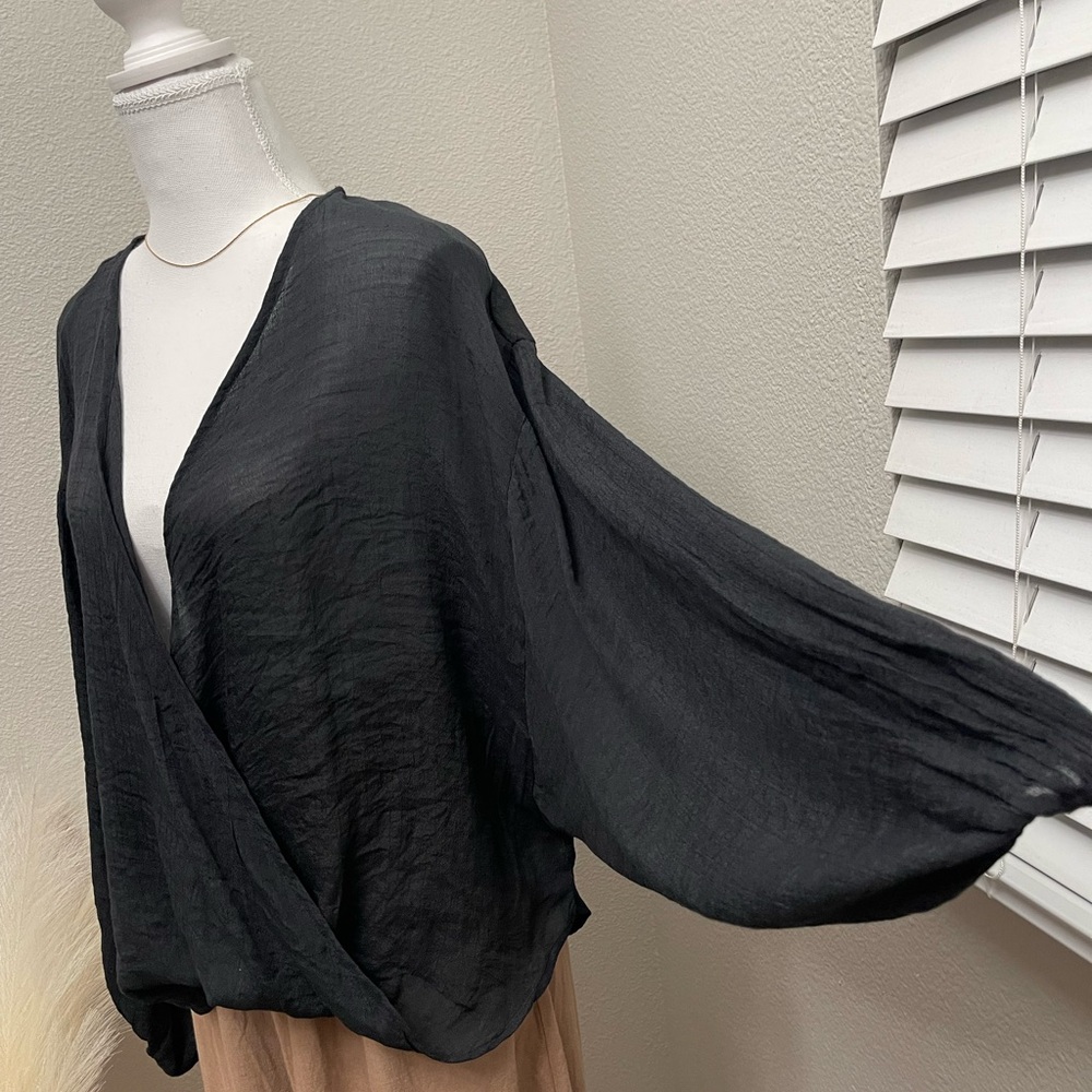 New Hyfve - Black Sheer Criss Cross Dolman Sleeve Top